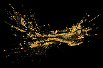 Obraz premium Gold glitter texture on a black background. Festive background. Golden explosion of confetti. Design element.