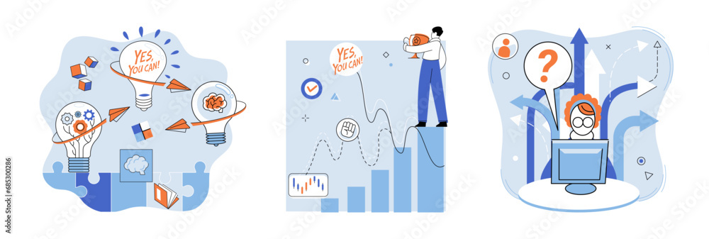 Poster business solution vector illustration. successful management involves creating actionable strategies