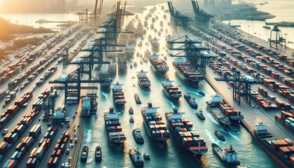 Congested Maritime Port with Freight Ships