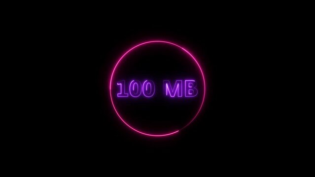  Abstract 100 MB Glowing neon light text Animation. Black background pink circle in 100 MB magenta animated.
