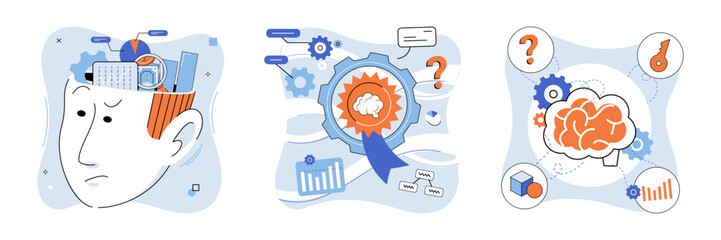Mindset. Vector illustration. Achieving success necessitates growth mindset coupled with dedication to lifelong learning The mindset concept encourages us to question established beliefs and embrace