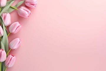Pink tulips on a pink background empty space for text