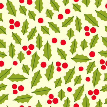 Vector festive seamless pattern of Christmas holly berries.