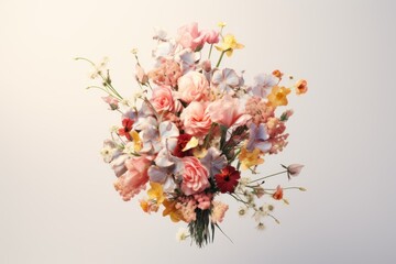 A bouquet of flowers on empty mock up a white background