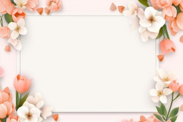 Spring background with flowers and a frame for text empty mock up