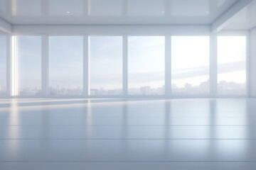 Empty room with a large white floor and a large window