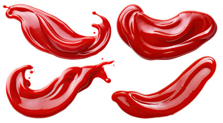 Set of tomato ketchup splashes, cut out - obrazy, fototapety, plakaty