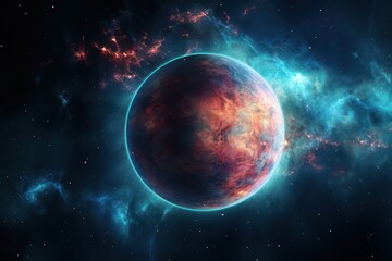 A planet in the space with a nebula in the background