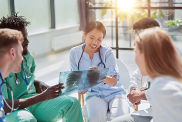 Obraz premium Group of Doctors and nurses Concept Teamwork in hospital for success work and trust in team