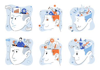 Mindset. Vector illustration. The mindset concept encourages us to think beyond our limitations Learning is continuous process improvement Inspiration fuels creative thinking and innovation Positive