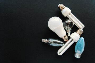 different Light bulbs electricity energy concept	