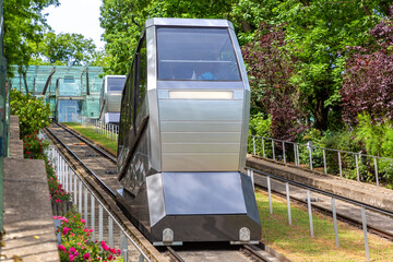 The funicular to Basilica of the Sacred Heart at Montmartre hill in Paris, France