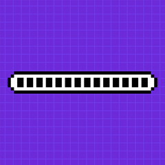 Pixel scale filled on a bright purple background. Loading bar, 8-bit retro game style illustration, controller, loading process.