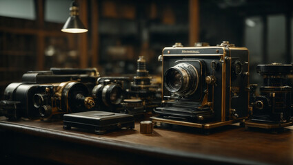Fototapeta na wymiar old camera on a tripod