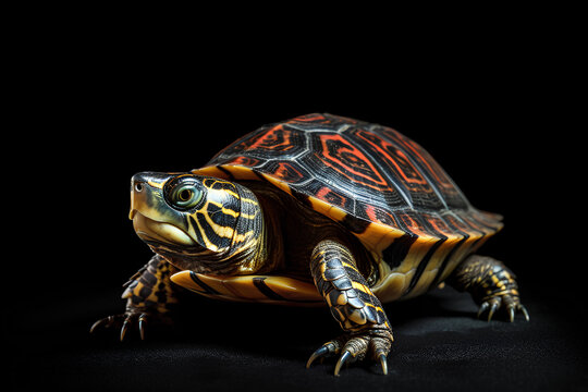 Close-up of turtle isolated on black background