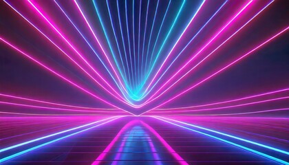 3d render pink blue neon lines geometric shapes virtual space ultraviolet light 80 s style retro disco fashion laser show abstract background - obrazy, fototapety, plakaty