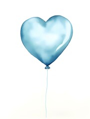 Drawing of a Heart shaped Balloon in light blue Watercolors on a white Background. Romantic Template with Copy Space