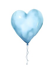 Drawing of a Heart shaped Balloon in light blue Watercolors on a white Background. Romantic Template with Copy Space
