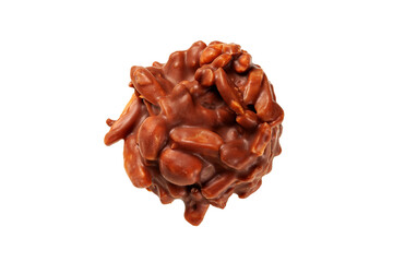 Confectionery of a milk chocolate and almond bonbon showing color and texture on a white background.