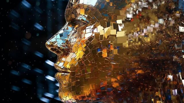 Golden Mosaic Fragmentation of a 3D model portrait