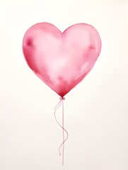 Drawing of a Heart shaped Balloon in pink Watercolors on a white Background. Romantic Template with Copy Space