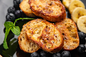 French toast sweet pancakes breakfast cooking meal food snack on the table copy space food background rustic top view