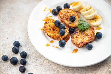 French toast sweet pancakes breakfast cooking meal food snack on the table copy space food background rustic top view