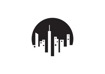 city town logo design, building linear style concept element symbol vector illustration.