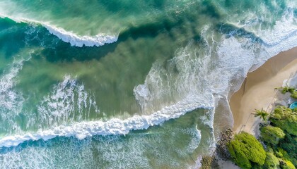 overhead photo of crashing waves on the shoreline beach tropical beach surf abstract aerial ocean view