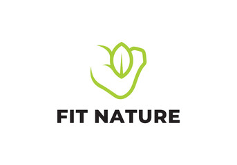 muscles leaf logo design, nature fitness gym symbol vector design