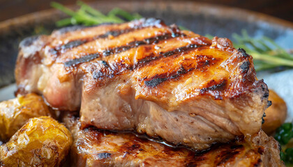 Obraz na płótnie Canvas grilled pork steak background close up
