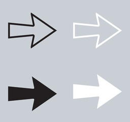 Set of Right arrow icon. Next icon sign symbol in trendy flat style. Move forward vector icon illustration isolated on gray background