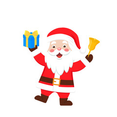 Cute Santa Claus with gift. Color vector illustration in cartoon flat style. PNG with transparent background.	