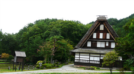 Fototapeta na wymiar Gassho-zukuri style houses, Hidanosato, Takayama, Gifu Prefecture, Honshu Island, Japan