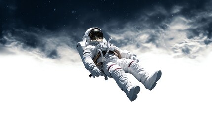 an astronaut in space suit floating in the air - obrazy, fototapety, plakaty
