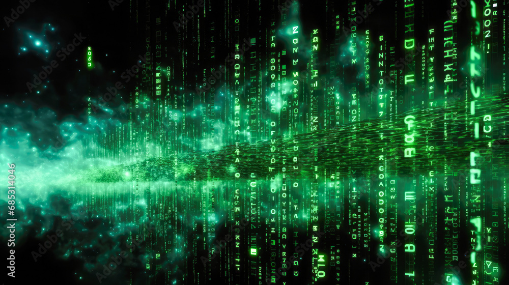 Poster binary code on black background, computer generated abstract background