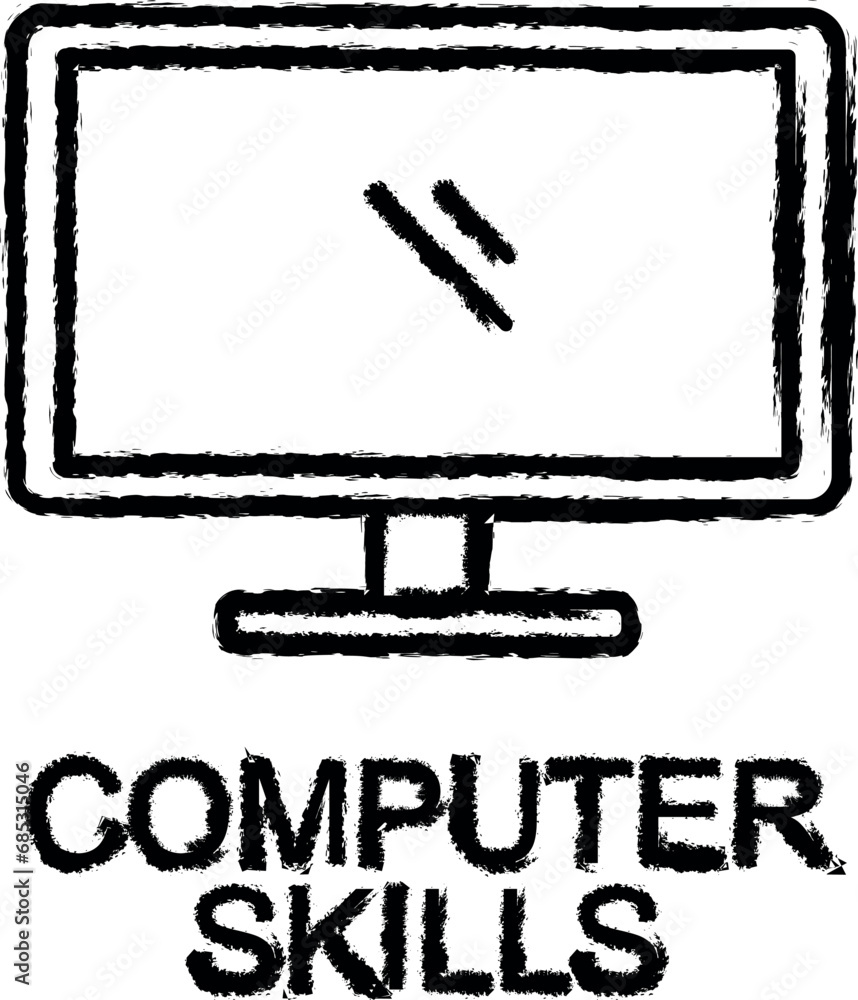 Poster computer skills line icon grunge style vector