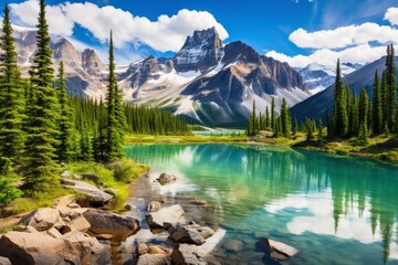 Obraz premium A crystal clear mountain lake in a beautiful mountain landscape.