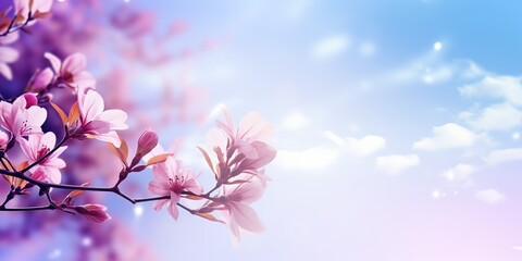 soft focus pink magnolia flowers with bokeh glitter glow light, beautiful wildflower blossom field...
