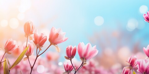 soft focus magnolia flowers with bokeh glitter glow light, beautiful wildflower blossom landscape,...