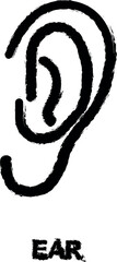 human ear simple line icon grunge style vector