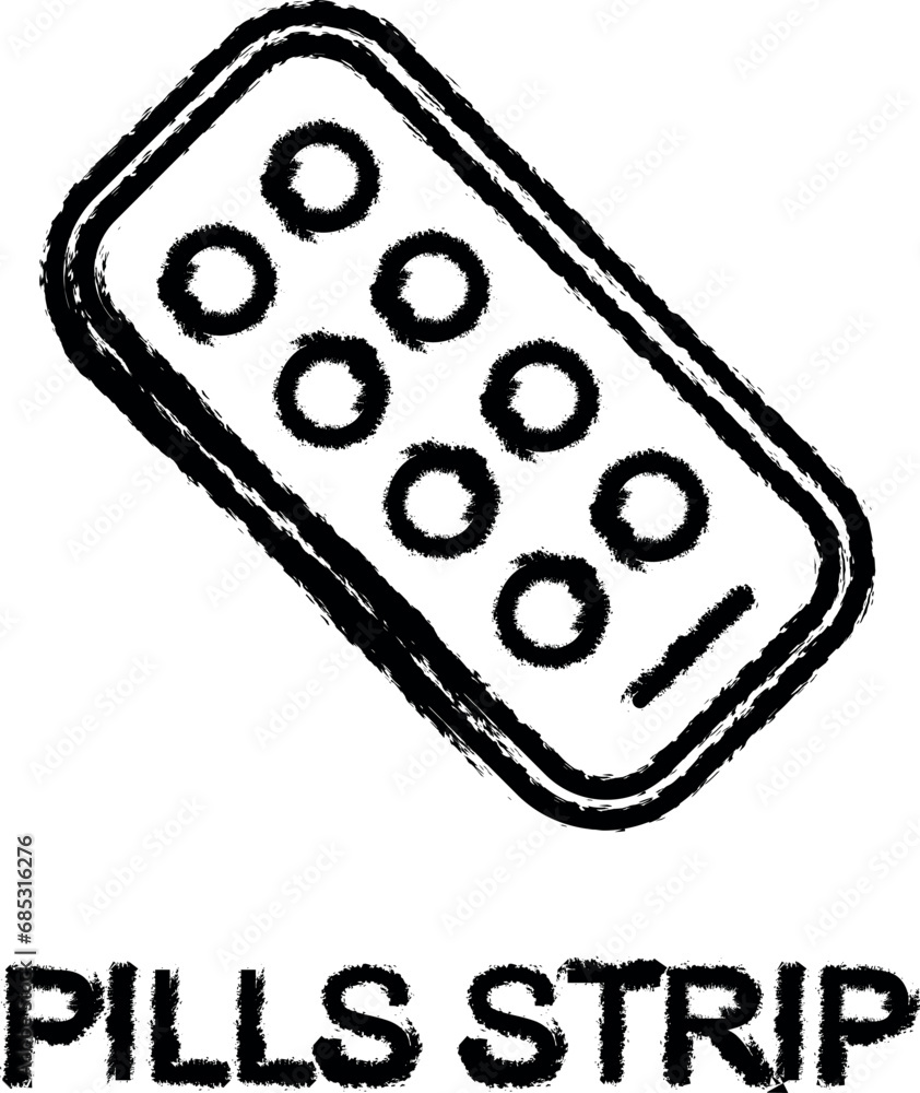 Poster pills strip line icon grunge style vector