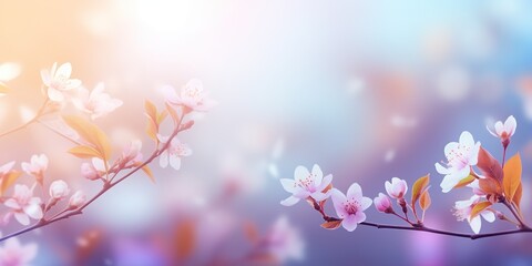 soft focus cherry flowers with bokeh glitter glow light, beautiful wildflower blossom landscape,...