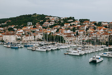 Amazing view of marina and Trogir town, Croatia. Travel destination in Croatia.