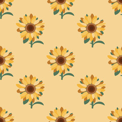 Seamless pattern with vector sunflowers.