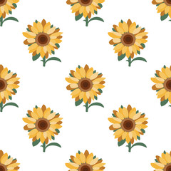 Seamless pattern with vector sunflowers.