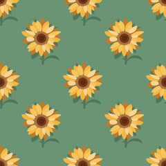 Seamless pattern with vector sunflowers.