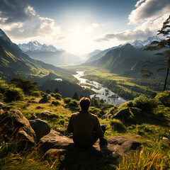 Fototapeta premium Healthy men hiking mountain peak for adventure generated by AI