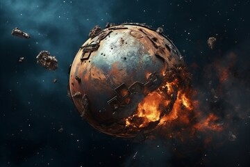 Obraz premium Surrealistic planet transforms in rust, rusting in cosmic solitude, Generative AI