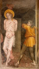Tuinposter VICENZA, ITALY - NOVEMBER 5, 2023: The fresco of Flagellation in the church Chiesa di San Agostino the by unknow artist from Veneto (end of 14. cent. © Renáta Sedmáková